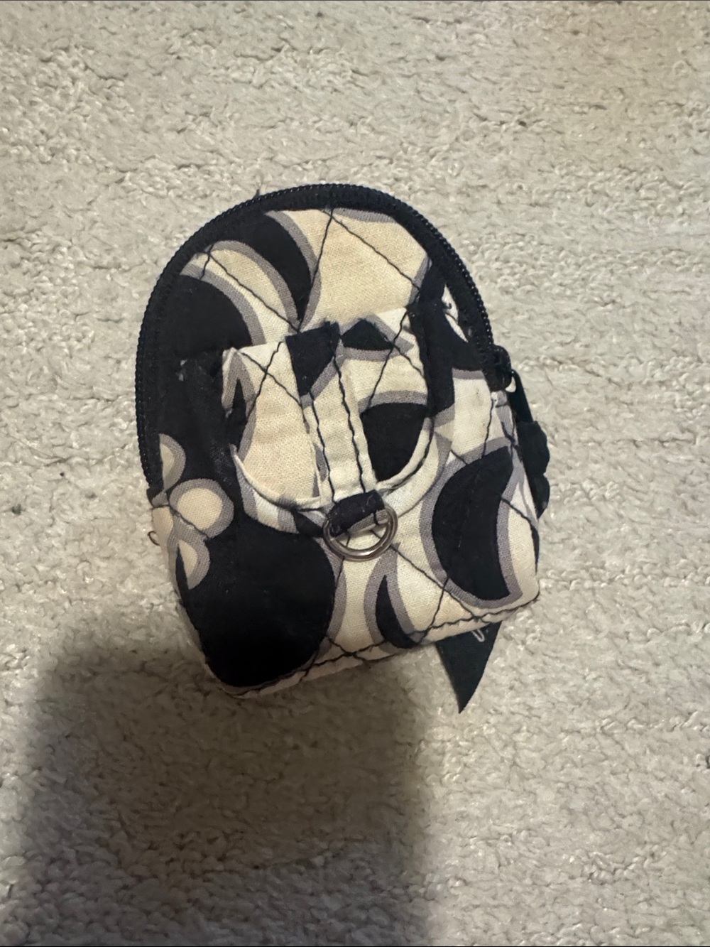 Vintage Vera Bradley Quilted Black and Cream Patterned Coin Pouch